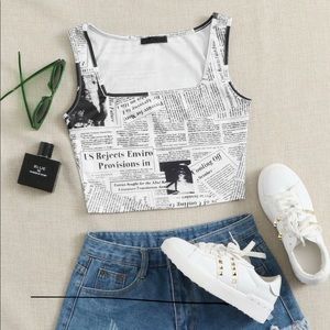 Newspaper Printed Crop Tank Top